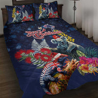 Australia and New Zealand Quilt Bed Set Merry Christmas-Tuatara and Koala with Plants Xmas Style LT03 Navy - Polynesian Pride
