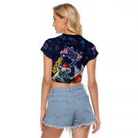 Australia and New Zealand Raglan Cropped T Shirt Merry Christmas-Tuatara and Koala with Plants Xmas Style LT03 - Polynesian Pride