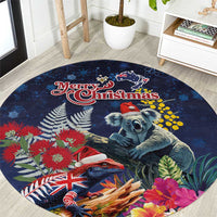 Australia and New Zealand Round Carpet Merry Christmas-Tuatara and Koala with Plants Xmas Style LT03 Navy - Polynesian Pride
