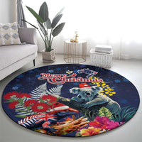 Australia and New Zealand Round Carpet Merry Christmas-Tuatara and Koala with Plants Xmas Style LT03 - Polynesian Pride