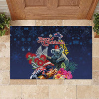 Australia and New Zealand Rubber Doormat Merry Christmas-Tuatara and Koala with Plants Xmas Style LT03 Navy - Polynesian Pride