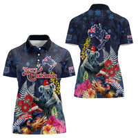 Australia and New Zealand Women Polo Shirt Merry Christmas-Tuatara and Koala with Plants Xmas Style LT03 - Polynesian Pride