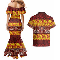 Samoa Siapo and Tapa Couples Matching Mermaid Dress and Hawaiian Shirt Pacific Tribal Pattern with Hibiscus Striped Style LT03 - Polynesian Pride