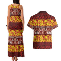 Samoa Siapo and Tapa Couples Matching Tank Maxi Dress and Hawaiian Shirt Pacific Tribal Pattern with Hibiscus Striped Style LT03 - Polynesian Pride