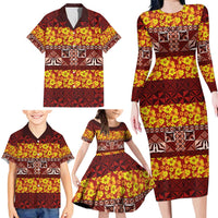 Samoa Siapo and Tapa Family Matching Long Sleeve Bodycon Dress and Hawaiian Shirt Pacific Tribal Pattern with Hibiscus Striped Style LT03 - Polynesian Pride