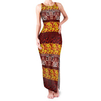 Samoa Siapo and Tapa Family Matching Tank Maxi Dress and Hawaiian Shirt Pacific Tribal Pattern with Hibiscus Striped Style LT03 Mom's Dress Red - Polynesian Pride