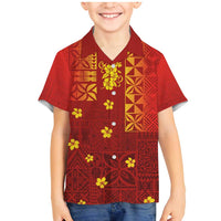 Samoa Tapa Pacific Tribal Pattern Family Matching Mermaid Dress and Hawaiian Shirt Hibiscus and Plumeria LT03 Son's Shirt Red - Polynesian Pride