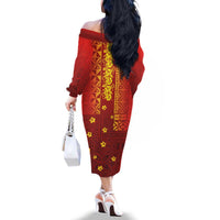 Samoa Tapa Pacific Tribal Pattern Family Matching Off The Shoulder Long Sleeve Dress and Hawaiian Shirt Hibiscus and Plumeria LT03 - Polynesian Pride