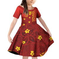 Samoa Tapa Pacific Tribal Pattern Family Matching Off Shoulder Short Dress and Hawaiian Shirt Hibiscus and Plumeria LT03 Daughter's Dress Red - Polynesian Pride
