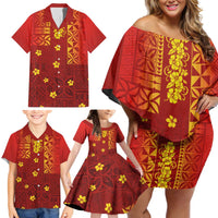 Samoa Tapa Pacific Tribal Pattern Family Matching Off Shoulder Short Dress and Hawaiian Shirt Hibiscus and Plumeria LT03 - Polynesian Pride