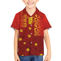 Samoa Tapa Pacific Tribal Pattern Family Matching Puletasi and Hawaiian Shirt Hibiscus and Plumeria LT03 Son's Shirt Red - Polynesian Pride