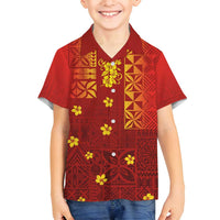 Samoa Tapa Pacific Tribal Pattern Family Matching Summer Maxi Dress and Hawaiian Shirt Hibiscus and Plumeria LT03 Son's Shirt Red - Polynesian Pride