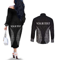 New Zealand Netball Couples Matching Off The Shoulder Long Sleeve Dress and Long Sleeve Button Shirt Koru and Maori Tattoo Jersey LT03 - Polynesian Pride