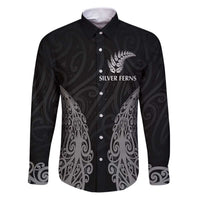 New Zealand Netball Family Matching Puletasi and Hawaiian Shirt Koru and Maori Tattoo Jersey LT03 Dad's Shirt - Long Sleeve Black - Polynesian Pride