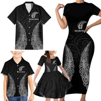 New Zealand Netball Family Matching Short Sleeve Bodycon Dress and Hawaiian Shirt Koru and Maori Tattoo Jersey LT03 - Polynesian Pride