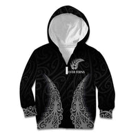 New Zealand Netball Kid Hoodie Koru and Maori Tattoo Jersey LT03 Zip Hoodie Black - Polynesian Pride