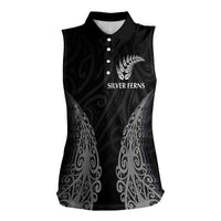 New Zealand Netball Women Sleeveless Polo Shirt Koru and Maori Tattoo Jersey LT03 Female Black - Polynesian Pride