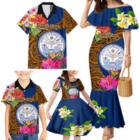 Personalised Marshall Islands Manit Day Family Matching Mermaid Dress and Hawaiian Shirt Marshall Seal Mix Hibiscus Flower Maori Pattern Style LT03 - Polynesian Pride