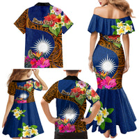 Personalised Marshall Islands Manit Day Family Matching Mermaid Dress and Hawaiian Shirt Marshall Seal Mix Hibiscus Flower Maori Pattern Style LT03 - Polynesian Pride