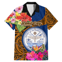 Personalised Marshall Islands Manit Day Family Matching Mermaid Dress and Hawaiian Shirt Marshall Seal Mix Hibiscus Flower Maori Pattern Style LT03 Dad's Shirt - Short Sleeve Blue - Polynesian Pride