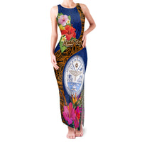 Personalised Marshall Islands Manit Day Family Matching Tank Maxi Dress and Hawaiian Shirt Marshall Seal Mix Hibiscus Flower Maori Pattern Style LT03 Mom's Dress Blue - Polynesian Pride