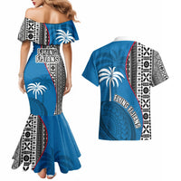 Fiji Rugby Couples Matching Mermaid Dress and Hawaiian Shirt Coat of Arms Palm Tree Mix Polynesia Tapa Pattern LT03 - Polynesian Pride