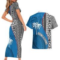Fiji Rugby Couples Matching Short Sleeve Bodycon Dress and Hawaiian Shirt Coat of Arms Palm Tree Mix Polynesia Tapa Pattern LT03 - Polynesian Pride