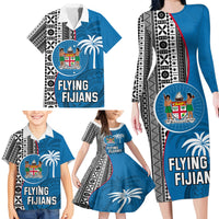 Fiji Rugby Family Matching Long Sleeve Bodycon Dress and Hawaiian Shirt Coat of Arms Palm Tree Mix Polynesia Tapa Pattern LT03 - Polynesian Pride