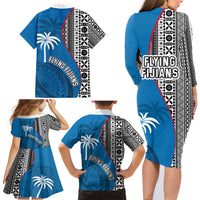 Fiji Rugby Family Matching Long Sleeve Bodycon Dress and Hawaiian Shirt Coat of Arms Palm Tree Mix Polynesia Tapa Pattern LT03 - Polynesian Pride