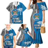 Fiji Rugby Family Matching Mermaid Dress and Hawaiian Shirt Coat of Arms Palm Tree Mix Polynesia Tapa Pattern LT03 - Polynesian Pride