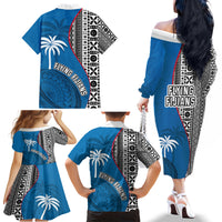 Fiji Rugby Family Matching Off Shoulder Long Sleeve Dress and Hawaiian Shirt Coat of Arms Palm Tree Mix Polynesia Tapa Pattern LT03 - Polynesian Pride