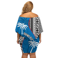 Fiji Rugby Family Matching Off Shoulder Short Dress and Hawaiian Shirt Coat of Arms Palm Tree Mix Polynesia Tapa Pattern LT03 - Polynesian Pride