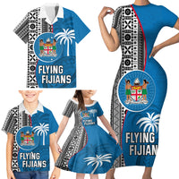 Fiji Rugby Family Matching Short Sleeve Bodycon Dress and Hawaiian Shirt Coat of Arms Palm Tree Mix Polynesia Tapa Pattern LT03 - Polynesian Pride