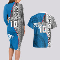Custom Fiji Rugby Couples Matching Long Sleeve Bodycon Dress and Hawaiian Shirt Coat of Arms Palm Tree Mix Polynesia Tapa Pattern LT03 - Polynesian Pride