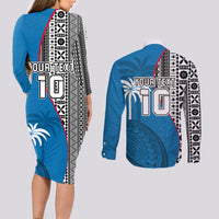Custom Fiji Rugby Couples Matching Long Sleeve Bodycon Dress and Long Sleeve Button Shirts Coat of Arms Palm Tree Mix Polynesia Tapa Pattern LT03 - Polynesian Pride