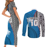 Custom Fiji Rugby Couples Matching Short Sleeve Bodycon Dress and Long Sleeve Button Shirts Coat of Arms Palm Tree Mix Polynesia Tapa Pattern LT03 - Polynesian Pride