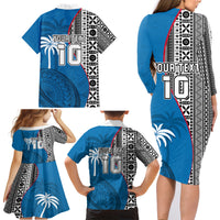 Custom Fiji Rugby Family Matching Long Sleeve Bodycon Dress and Hawaiian Shirt Coat of Arms Palm Tree Mix Polynesia Tapa Pattern LT03 - Polynesian Pride
