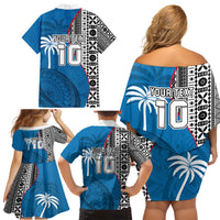 Custom Fiji Rugby Family Matching Off Shoulder Short Dress and Hawaiian Shirt Coat of Arms Palm Tree Mix Polynesia Tapa Pattern LT03 - Polynesian Pride