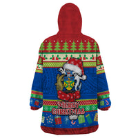 Solomon Islands Christmas Wearable Blanket Hoodie Santa With Flag Of Solomon Polynesian Tribal Xmas Vibe LT03 - Polynesian Pride