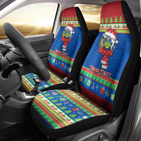 Personalised Solomon Islands Christmas Car Seat Cover Santa With Flag Of Solomon Polynesian Tribal Xmas Vibe LT03 - Polynesian Pride
