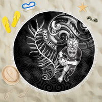 New Zealand Rugby Beach Blanket Maori Warrior Rugby with Silver Fern Sleeve Tribal Ethnic Style LT03 One Size 150cm Black - Wonder Print Shop