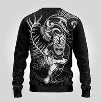 Personalised New Zealand Rugby Ugly Christmas Sweater Maori Warrior Rugby with Silver Fern Sleeve Tribal Ethnic Style LT03 - Polynesian Pride