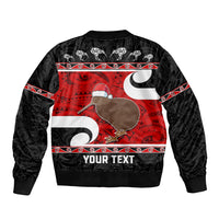 Personalized New Zealand Christmas Bomber Jacket Santa Haka Fern and Kiwi Bird Tino Rangatiratanga Maori Flag Style LT03 - Polynesian Pride