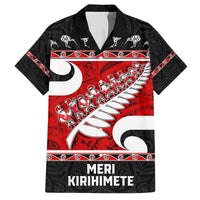 Personalized New Zealand Christmas Family Matching Summer Maxi Dress and Hawaiian Shirt Santa Haka Fern and Kiwi Bird Tino Rangatiratanga Maori Flag Style LT03 Dad's Shirt - Short Sleeve Black - Polynesian Pride