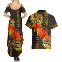 Hawaii Turtle Hibiscus Flower Couples Matching Summer Maxi Dress and Hawaiian Shirt Polynesian Tattoo LT03 - Polynesian Pride