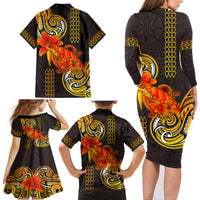 Hawaii Turtle Hibiscus Flower Family Matching Long Sleeve Bodycon Dress and Hawaiian Shirt Polynesian Tattoo LT03 - Polynesian Pride