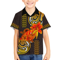 Hawaii Turtle Hibiscus Flower Family Matching Long Sleeve Bodycon Dress and Hawaiian Shirt Polynesian Tattoo LT03 Son's Shirt Black - Polynesian Pride
