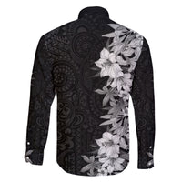 Hawaii Tropical Leaves and Flowers Family Matching Off Shoulder Long Sleeve Dress and Hawaiian Shirt Tribal Polynesian Pattern Black White Style LT03 - Polynesian Pride