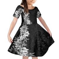 Hawaii Tropical Leaves and Flowers Kid Short Sleeve Dress Tribal Polynesian Pattern Black White Style LT03 KID Black - Polynesian Pride