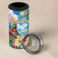 Hawaii Cocktails 4 in 1 Can Cooler Tumbler Parrot with Cute Beach Landscape and Tropical Plants LT03 - Polynesian Pride